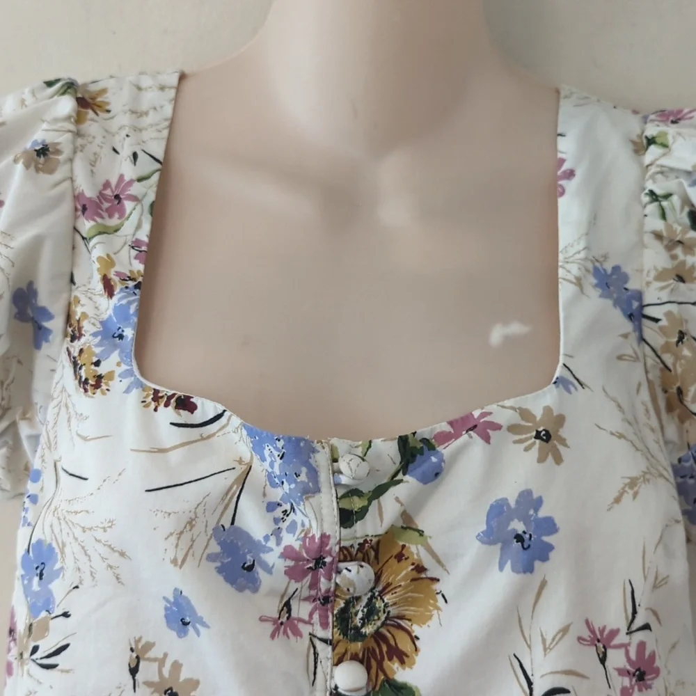 Anthropologie Puff-Sleeve Floral Peplum Top XS